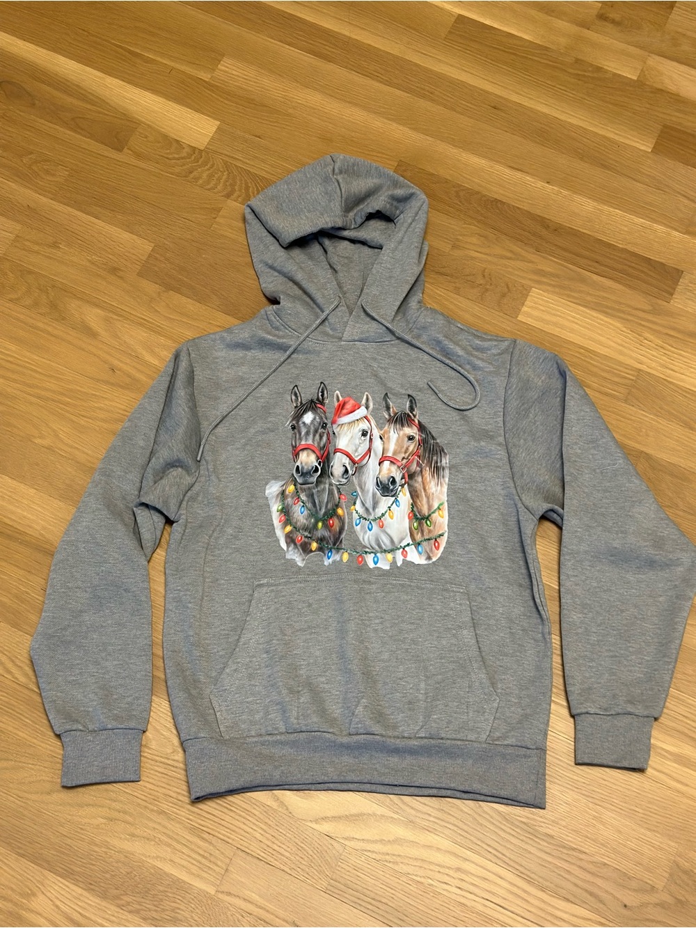 Gray Horse Graphic Holiday Hoodie - Women